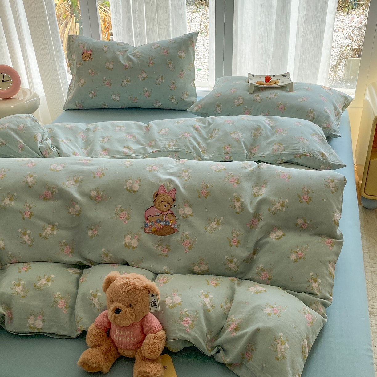 91家纺网 家纺一手货源 找家纺 尚品本色 2026新款全棉纯棉双层纱印花刺绣四件套 兰溪