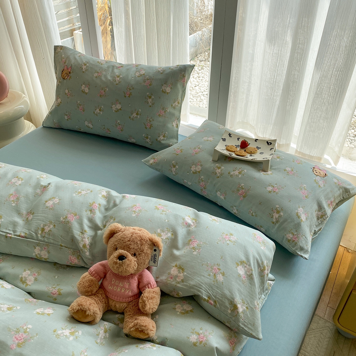 91家纺网 家纺一手货源 找家纺 尚品本色 2026新款全棉纯棉双层纱印花刺绣四件套 兰溪