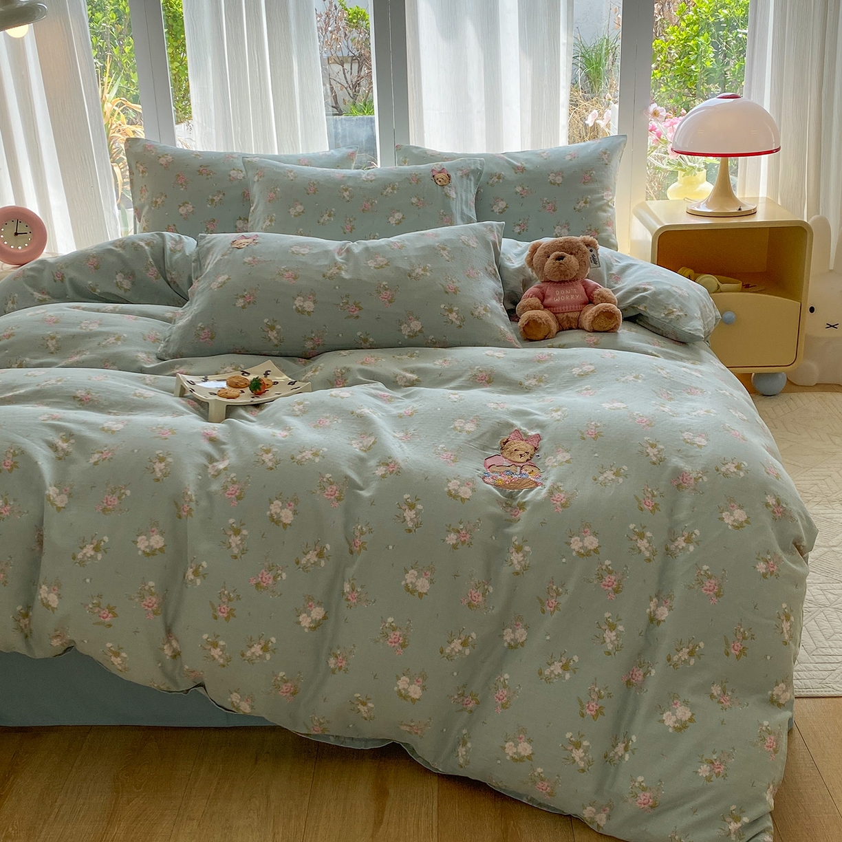 91家纺网 家纺一手货源 找家纺 尚品本色 2026新款全棉纯棉双层纱印花刺绣四件套 兰溪