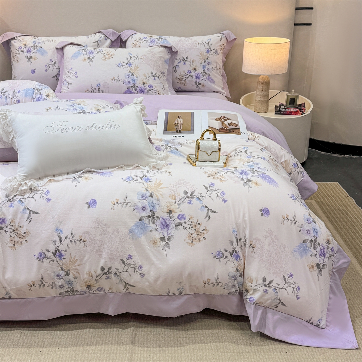 91家纺网 家纺一手货源 找家纺 （总）慕木家纺 2026新款A类印花拼角工艺慕斯棉四件套系列（抽空压缩可供跨境）提供买家秀