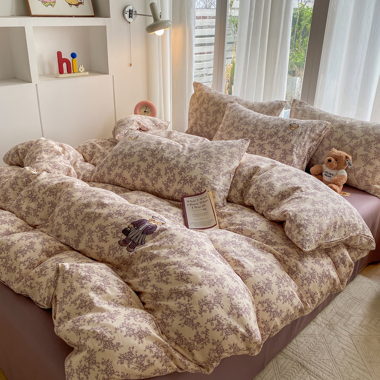 91家纺网 家纺一手货源 找家纺 尚品本色 2026新款全棉纯棉双层纱印花刺绣四件套 紫萱