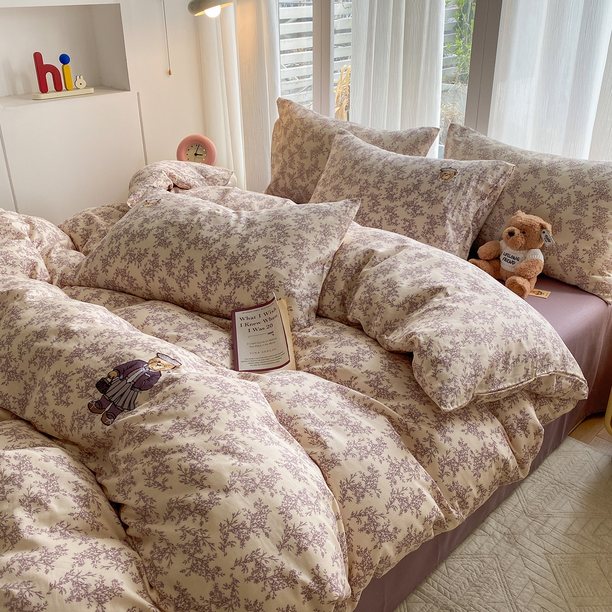 91家纺网 家纺一手货源 找家纺 尚品本色 2026新款全棉纯棉双层纱印花刺绣四件套 紫萱