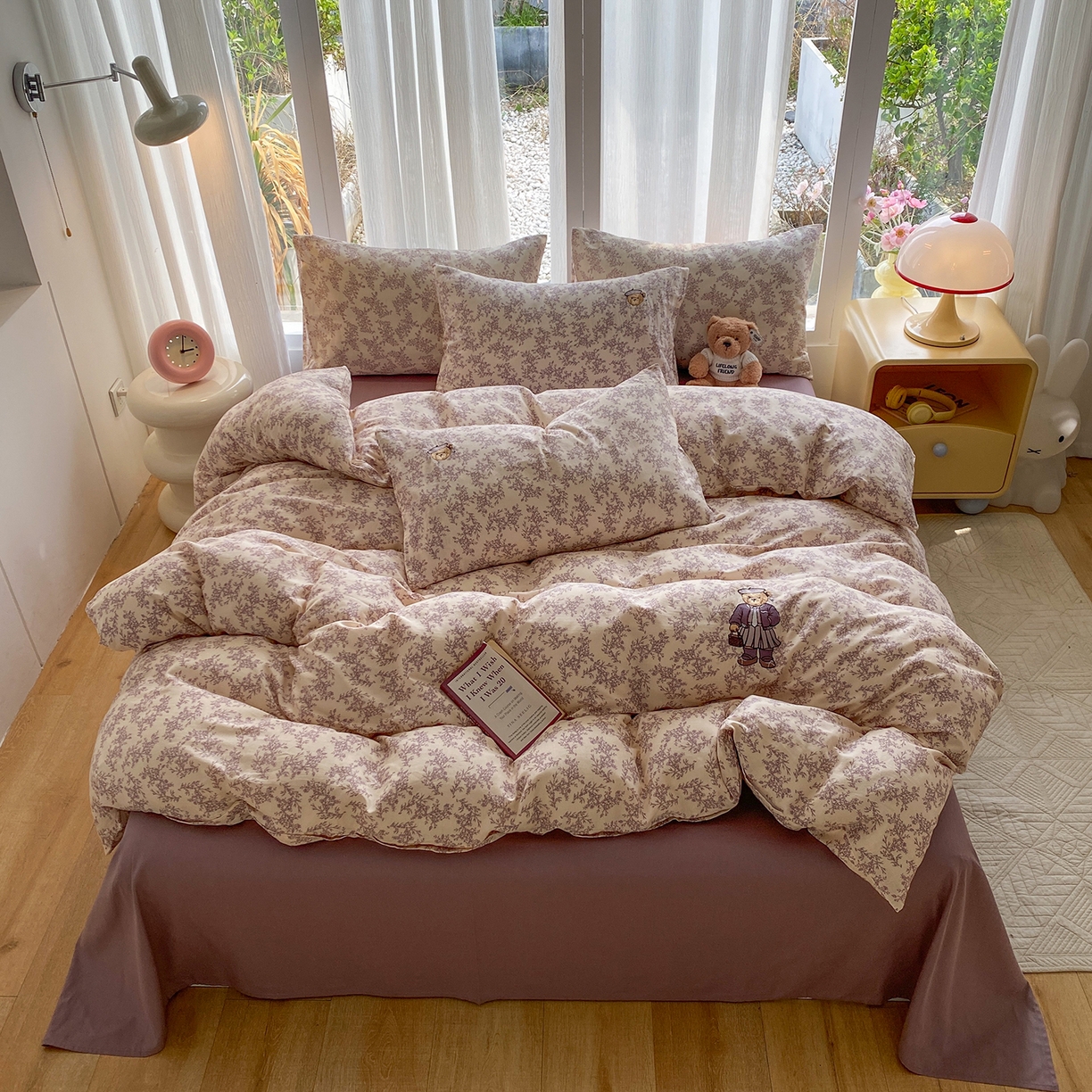 91家纺网 家纺一手货源 找家纺 尚品本色 2026新款全棉纯棉双层纱印花刺绣四件套 紫萱