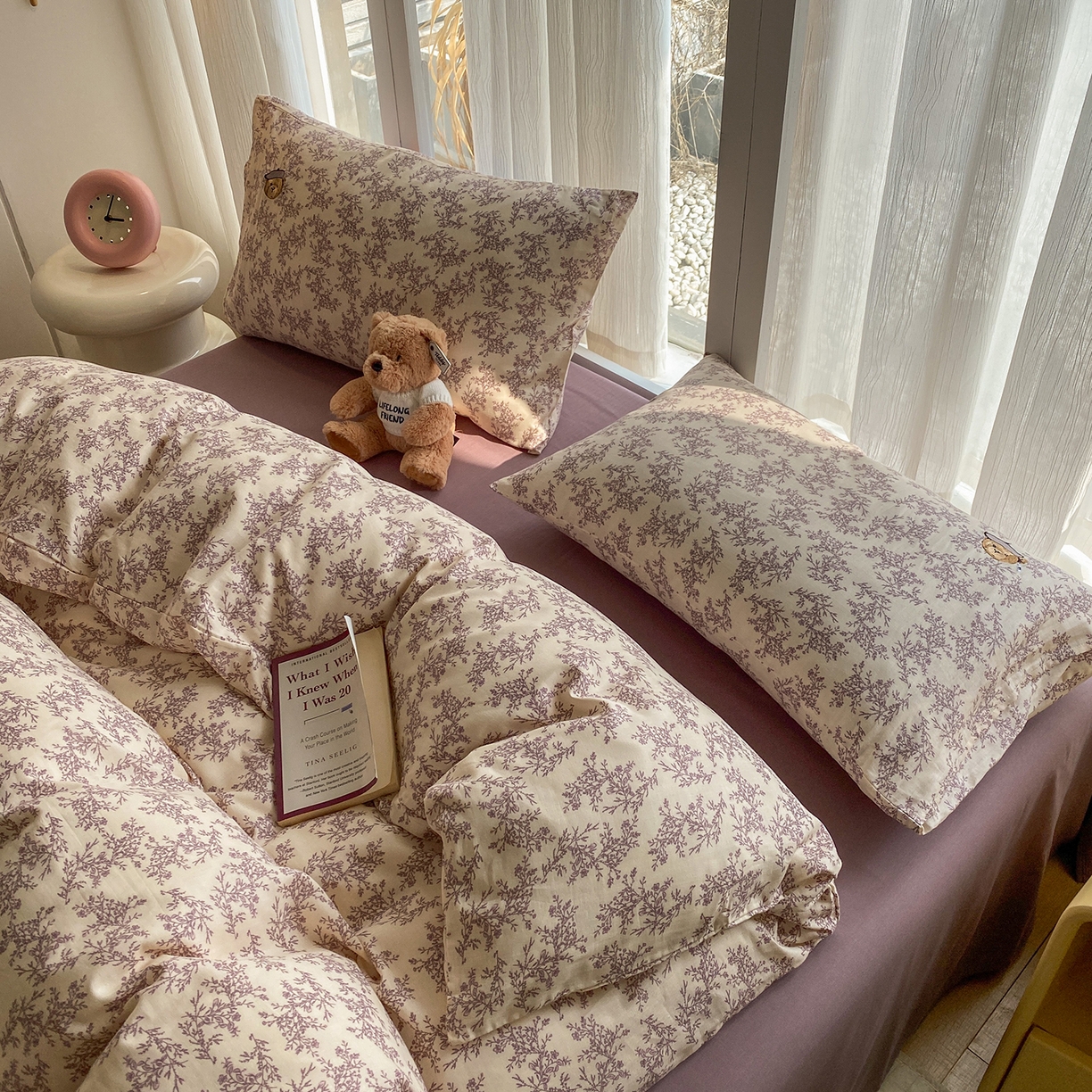 91家纺网 家纺一手货源 找家纺 尚品本色 2026新款全棉纯棉双层纱印花刺绣四件套 紫萱