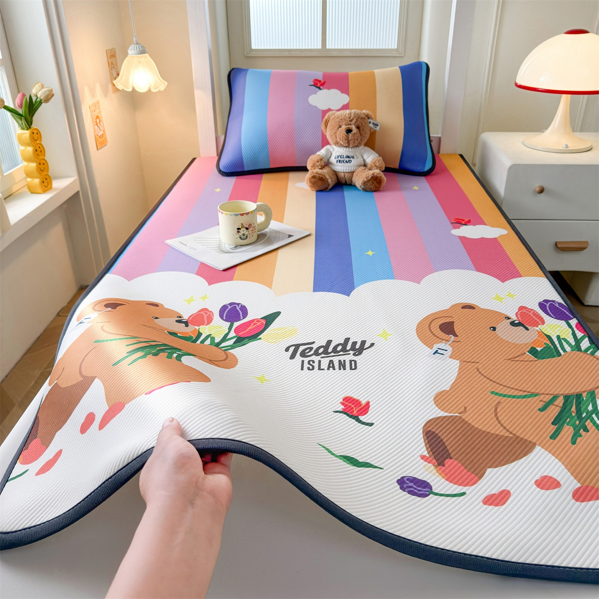 慕木家纺 2026新款A类三明治复合冰丝席泰迪爱兰系列学生款（正版授权）（提供买家秀） 泰迪彩虹