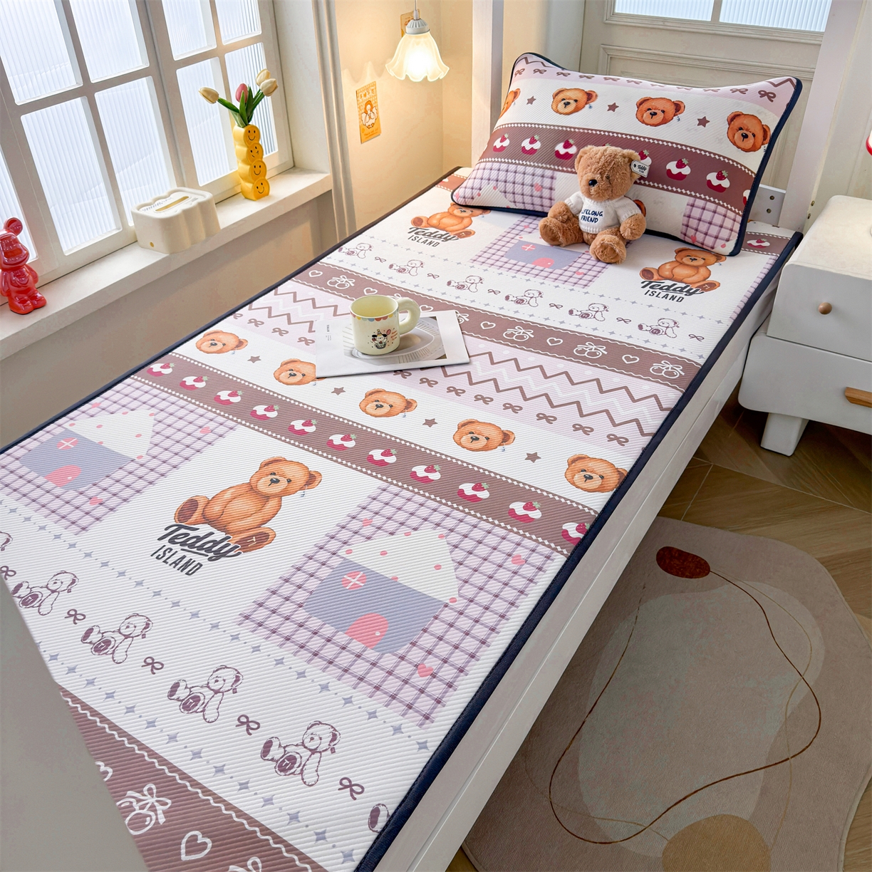 91家纺网 家纺一手货源 找家纺 慕木家纺 2026新款A类三明治复合冰丝席泰迪爱兰系列学生款（正版授权）（提供买家秀） 泰迪甜点