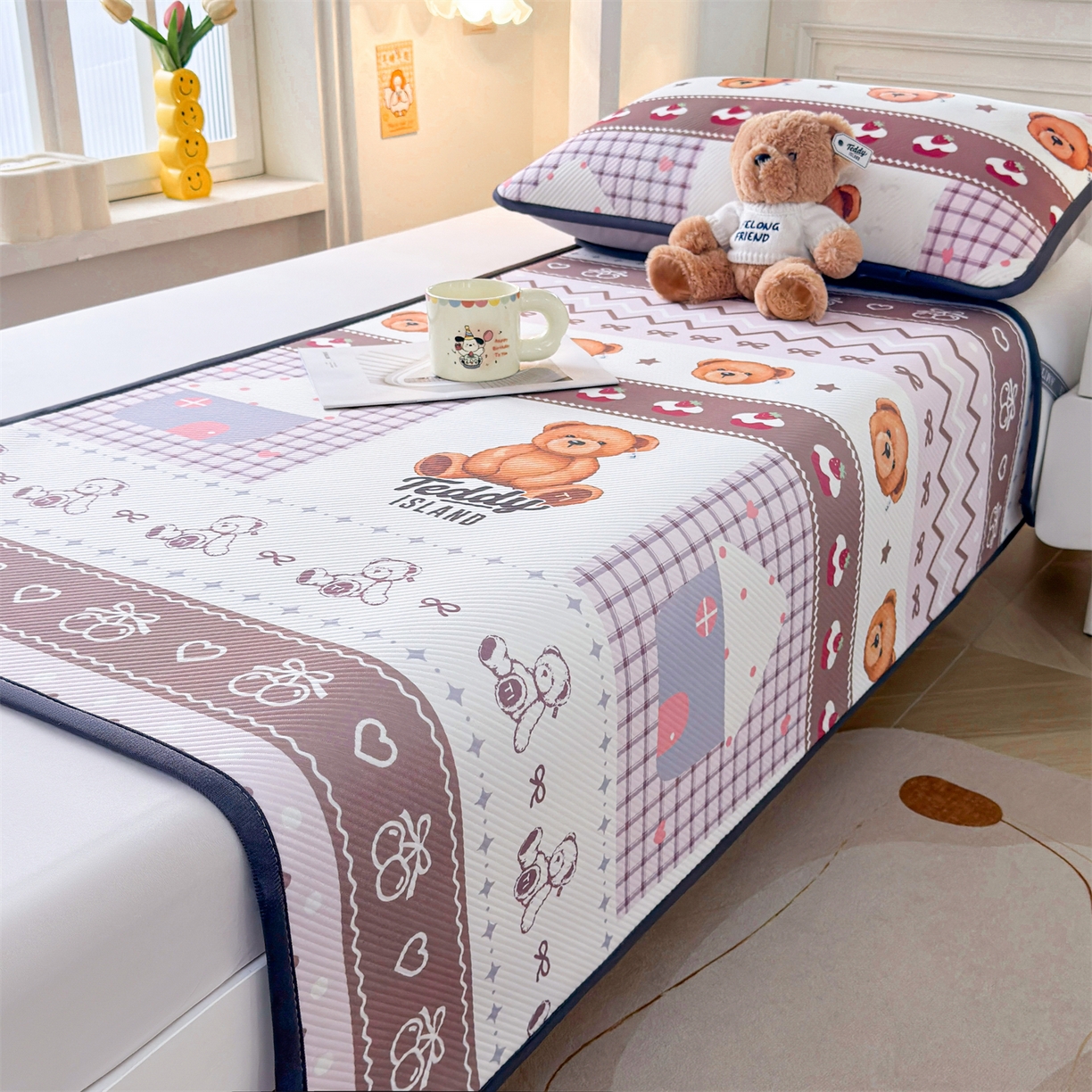 91家纺网 家纺一手货源 找家纺 慕木家纺 2026新款A类三明治复合冰丝席泰迪爱兰系列学生款（正版授权）（提供买家秀） 泰迪甜点