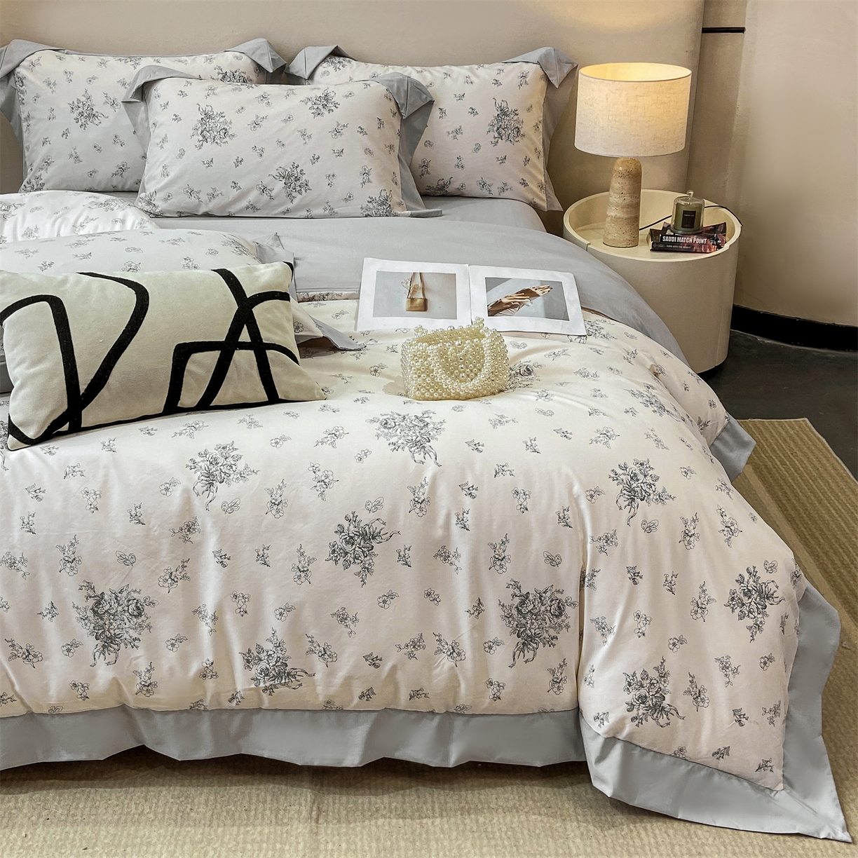 91家纺网 家纺一手货源 找家纺 （总）慕木家纺 2026新款A类印花拼角工艺慕斯棉四件套系列（抽空压缩可供跨境）提供买家秀