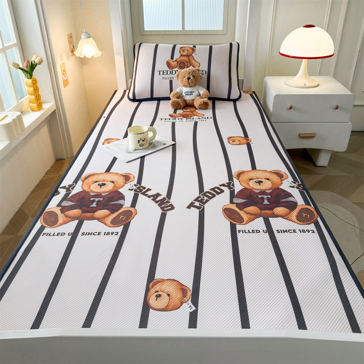 91家纺网 家纺一手货源 找家纺 慕木家纺 2026新款A类三明治复合冰丝席泰迪爱兰系列学生款（正版授权）（提供买家秀） 泰迪线条