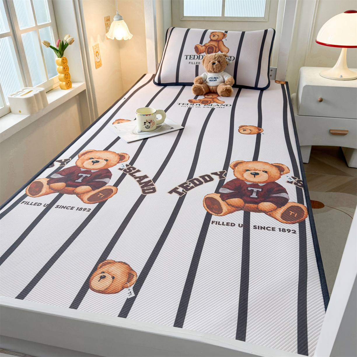 91家纺网 家纺一手货源 找家纺 慕木家纺 2026新款A类三明治复合冰丝席泰迪爱兰系列学生款（正版授权）（提供买家秀） 泰迪线条