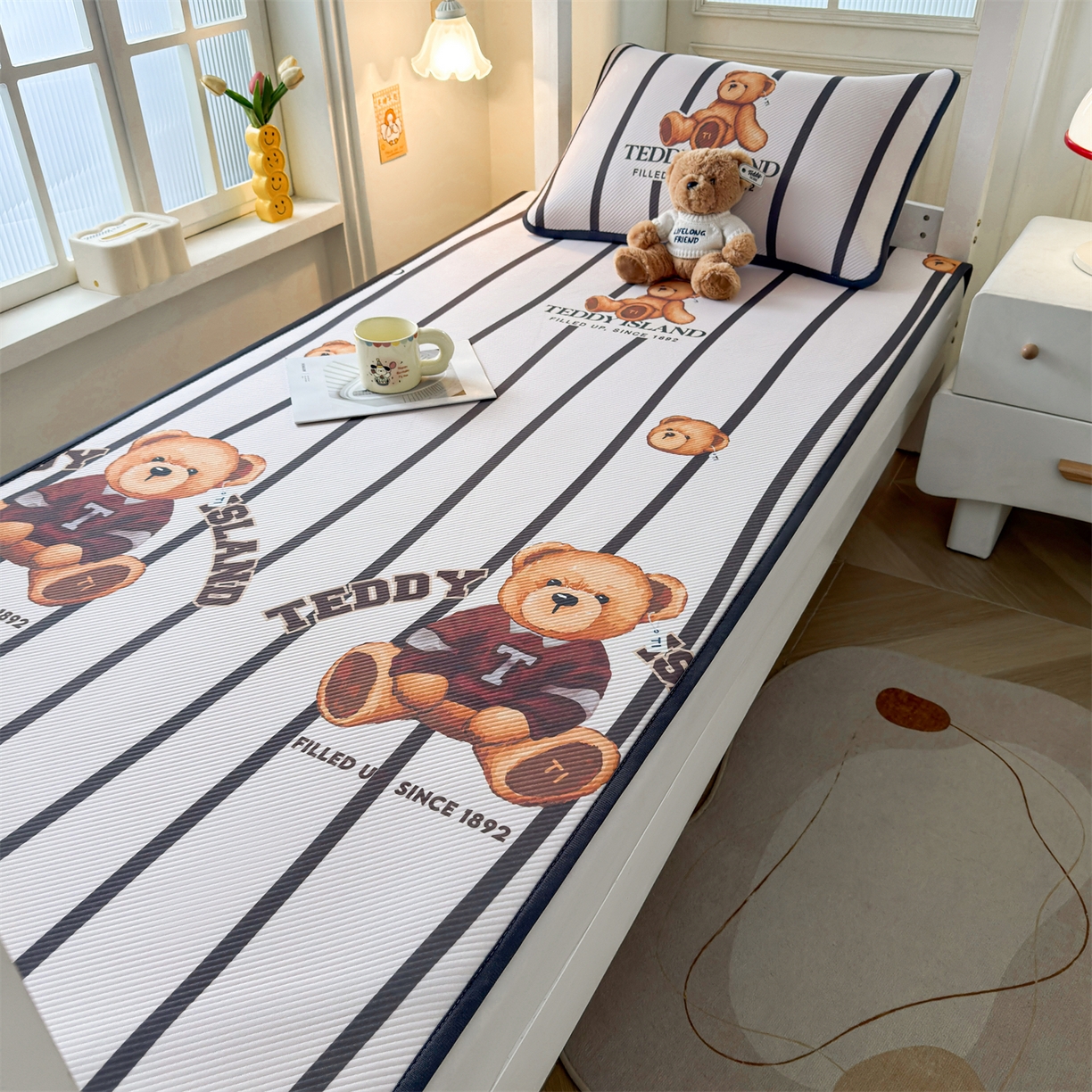 91家纺网 家纺一手货源 找家纺 慕木家纺 2026新款A类三明治复合冰丝席泰迪爱兰系列学生款（正版授权）（提供买家秀） 泰迪线条