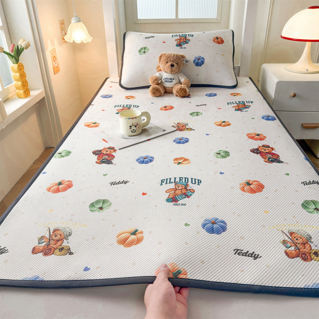 91家纺网 家纺一手货源 找家纺 慕木家纺 2026新款A类三明治复合冰丝席泰迪爱兰系列学生款（正版授权）（提供买家秀） 泰迪南瓜仔