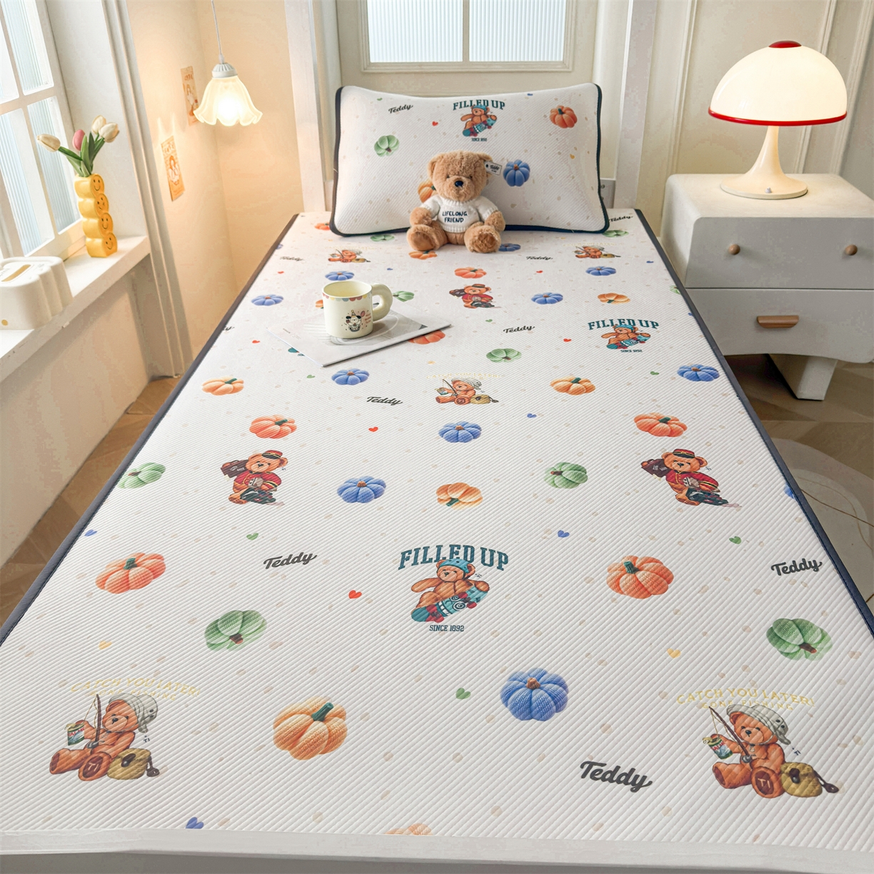 91家纺网 家纺一手货源 找家纺 慕木家纺 2026新款A类三明治复合冰丝席泰迪爱兰系列学生款（正版授权）（提供买家秀） 泰迪南瓜仔