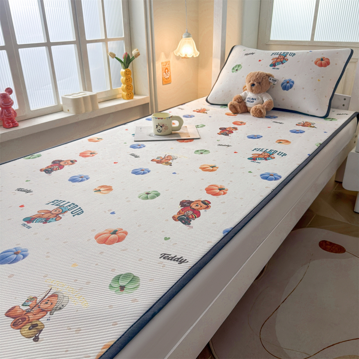 91家纺网 家纺一手货源 找家纺 慕木家纺 2026新款A类三明治复合冰丝席泰迪爱兰系列学生款（正版授权）（提供买家秀） 泰迪南瓜仔