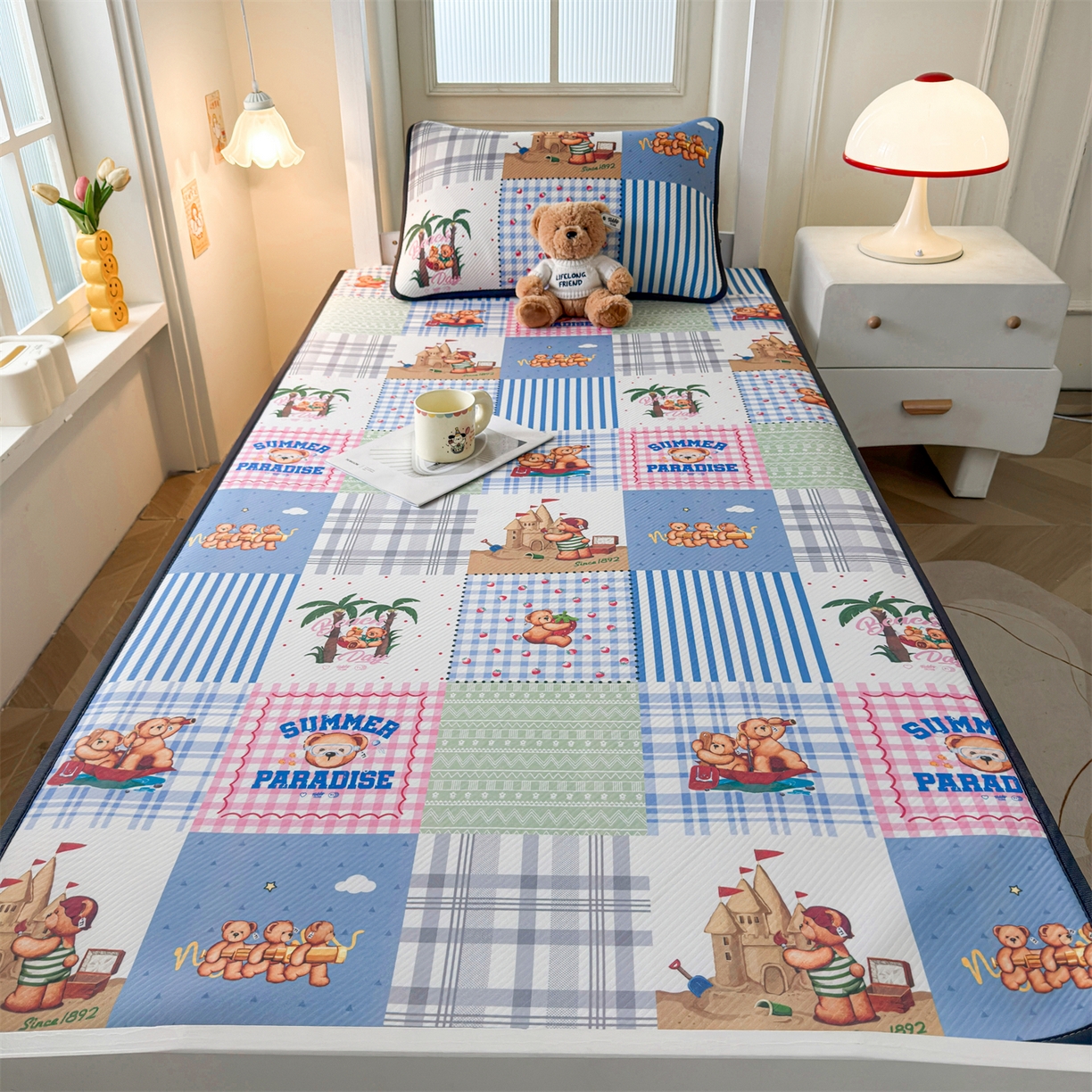 91家纺网 家纺一手货源 找家纺 慕木家纺 2026新款A类三明治复合冰丝席泰迪爱兰系列学生款（正版授权）（提供买家秀） 泰迪区域