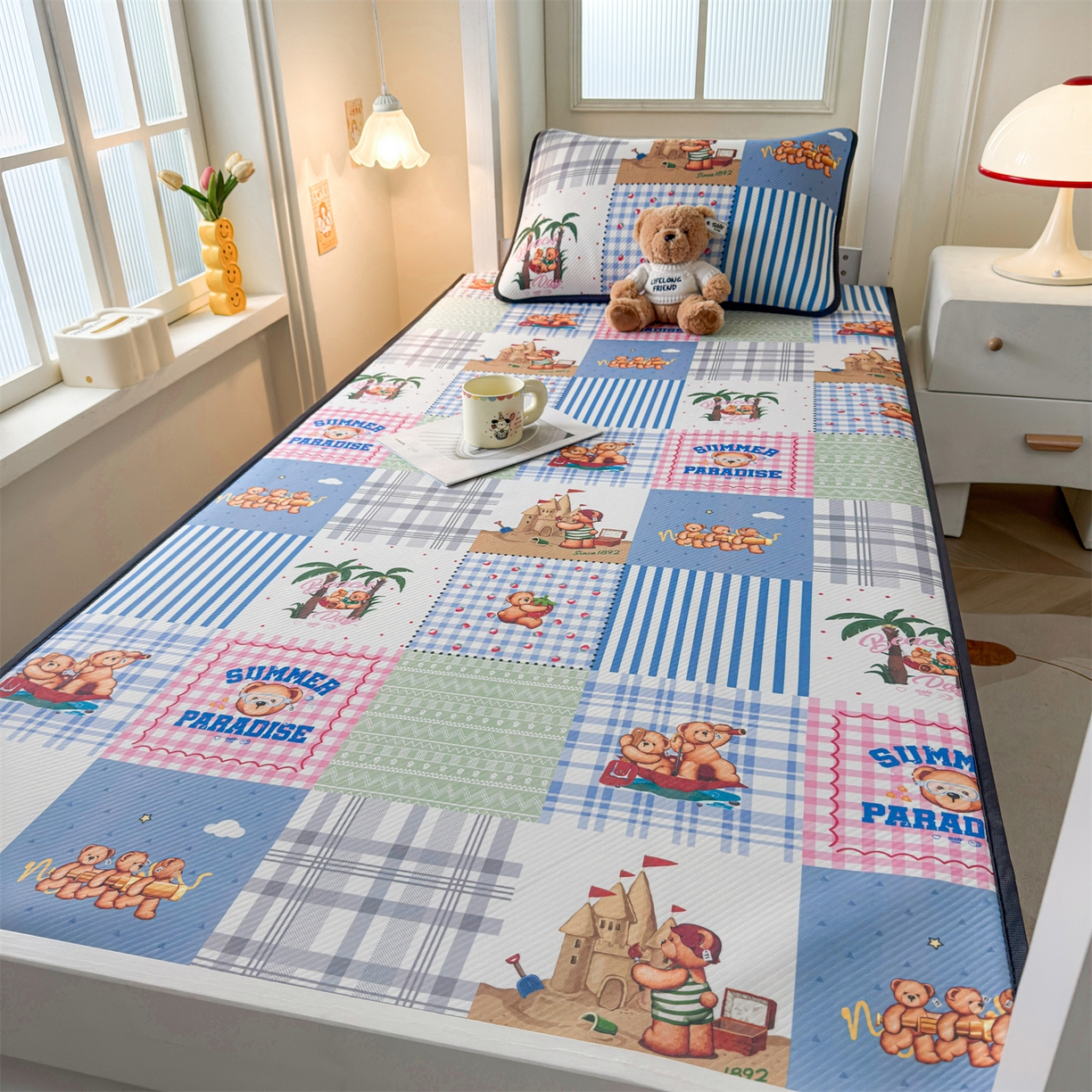 91家纺网 家纺一手货源 找家纺 慕木家纺 2026新款A类三明治复合冰丝席泰迪爱兰系列学生款（正版授权）（提供买家秀） 泰迪区域