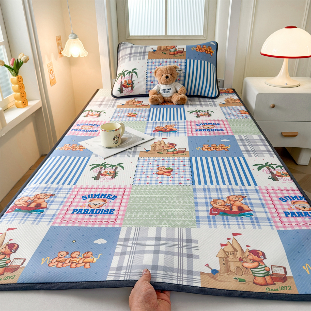 91家纺网 家纺一手货源 找家纺 慕木家纺 2026新款A类三明治复合冰丝席泰迪爱兰系列学生款（正版授权）（提供买家秀） 泰迪区域