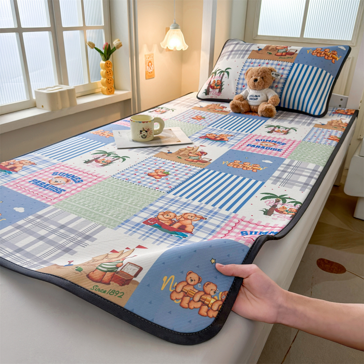 91家纺网 家纺一手货源 找家纺 慕木家纺 2026新款A类三明治复合冰丝席泰迪爱兰系列学生款（正版授权）（提供买家秀） 泰迪区域