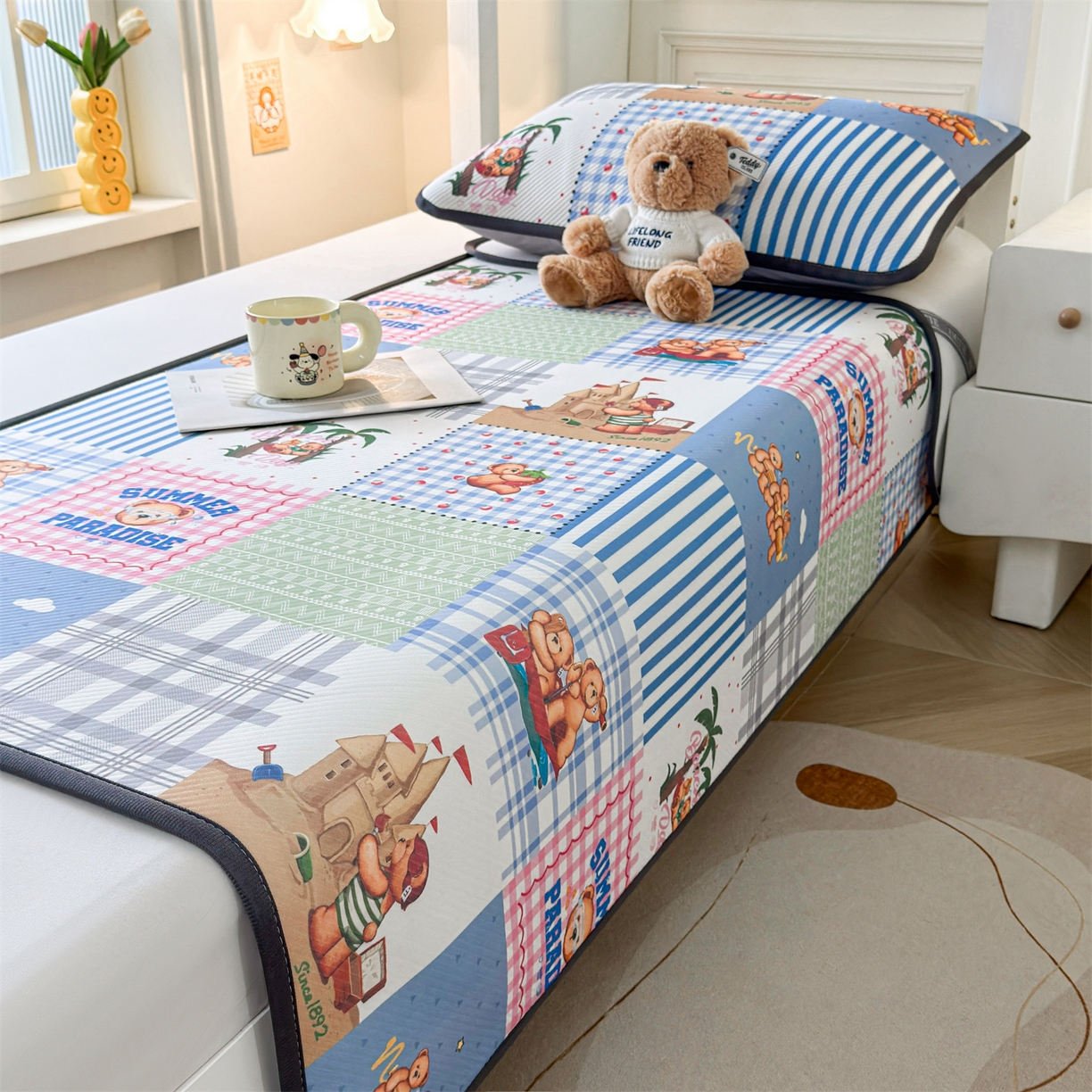 91家纺网 家纺一手货源 找家纺 慕木家纺 2026新款A类三明治复合冰丝席泰迪爱兰系列学生款（正版授权）（提供买家秀） 泰迪区域