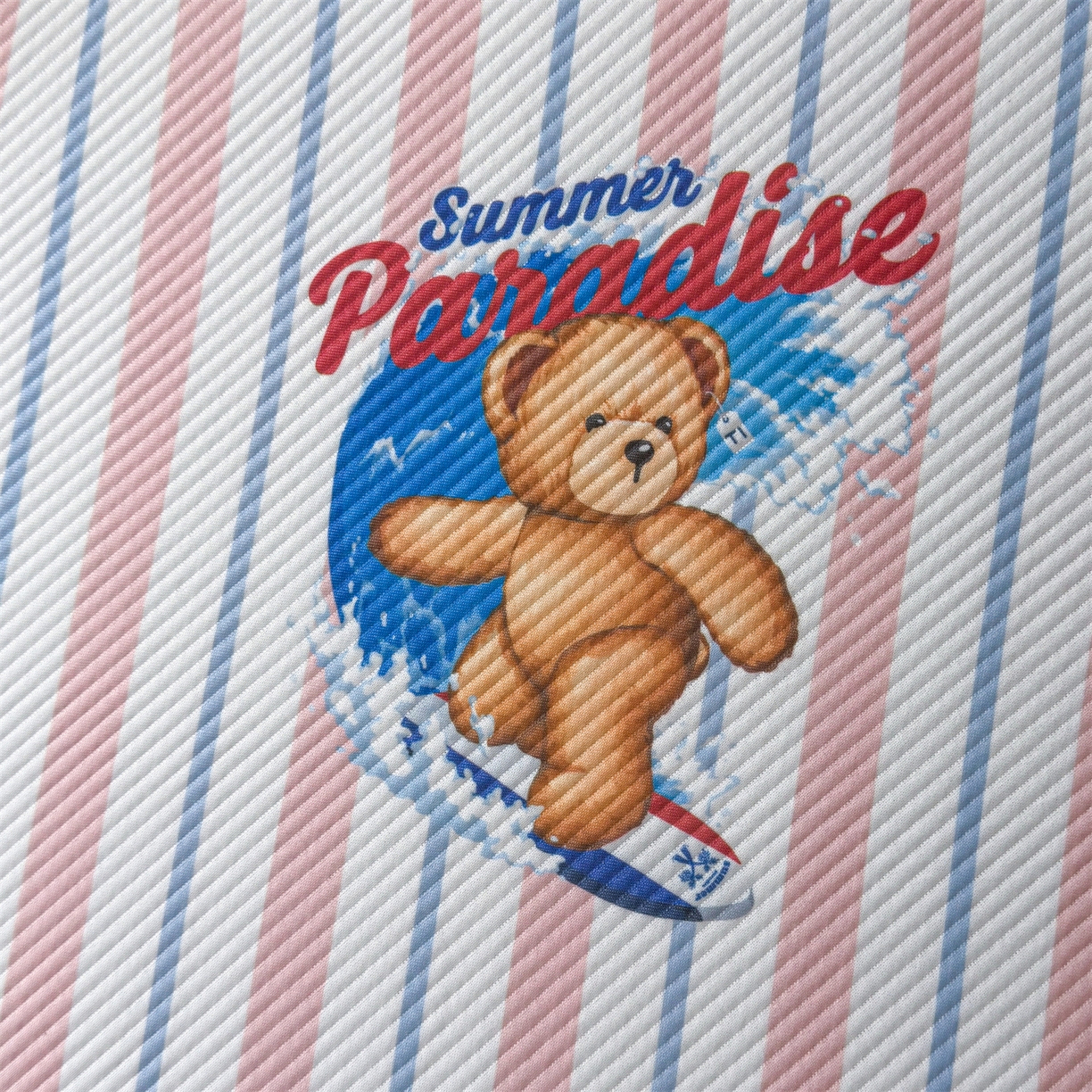 91家纺网 家纺一手货源 找家纺 慕木家纺 2026新款A类三明治复合冰丝席泰迪爱兰系列学生款（正版授权）（提供买家秀） 泰迪条纹粉