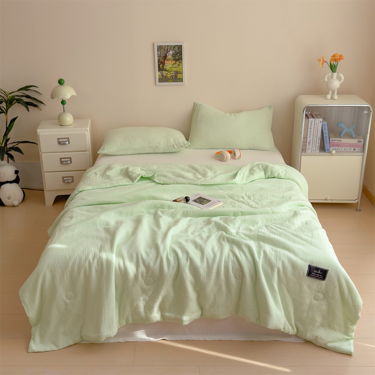 91家纺网 家纺一手货源 找家纺 （总）沐珩家纺 2026新款A类母婴级全棉皱皱纱大豆夏被纯色夏凉被