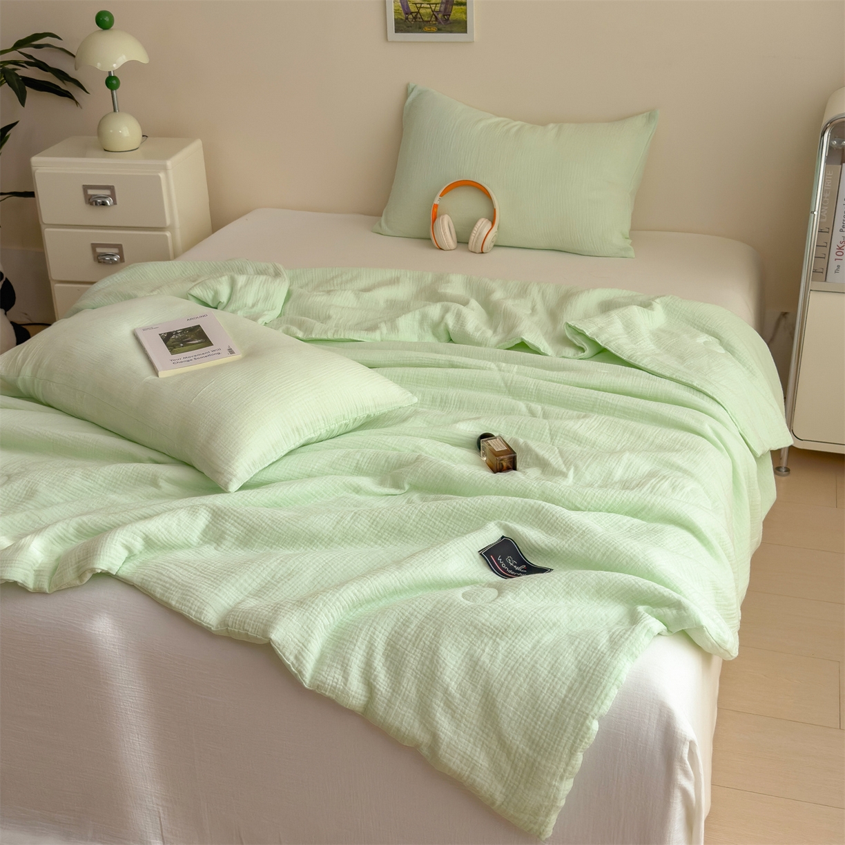 91家纺网 家纺一手货源 找家纺 （总）沐珩家纺 2026新款A类母婴级全棉皱皱纱大豆夏被纯色夏凉被