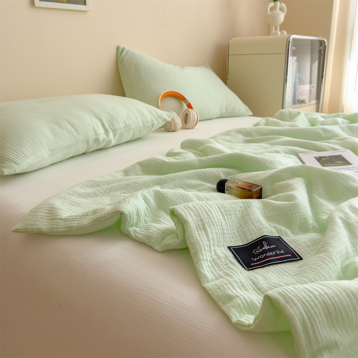 91家纺网 家纺一手货源 找家纺 （总）沐珩家纺 2026新款A类母婴级全棉皱皱纱大豆夏被纯色夏凉被