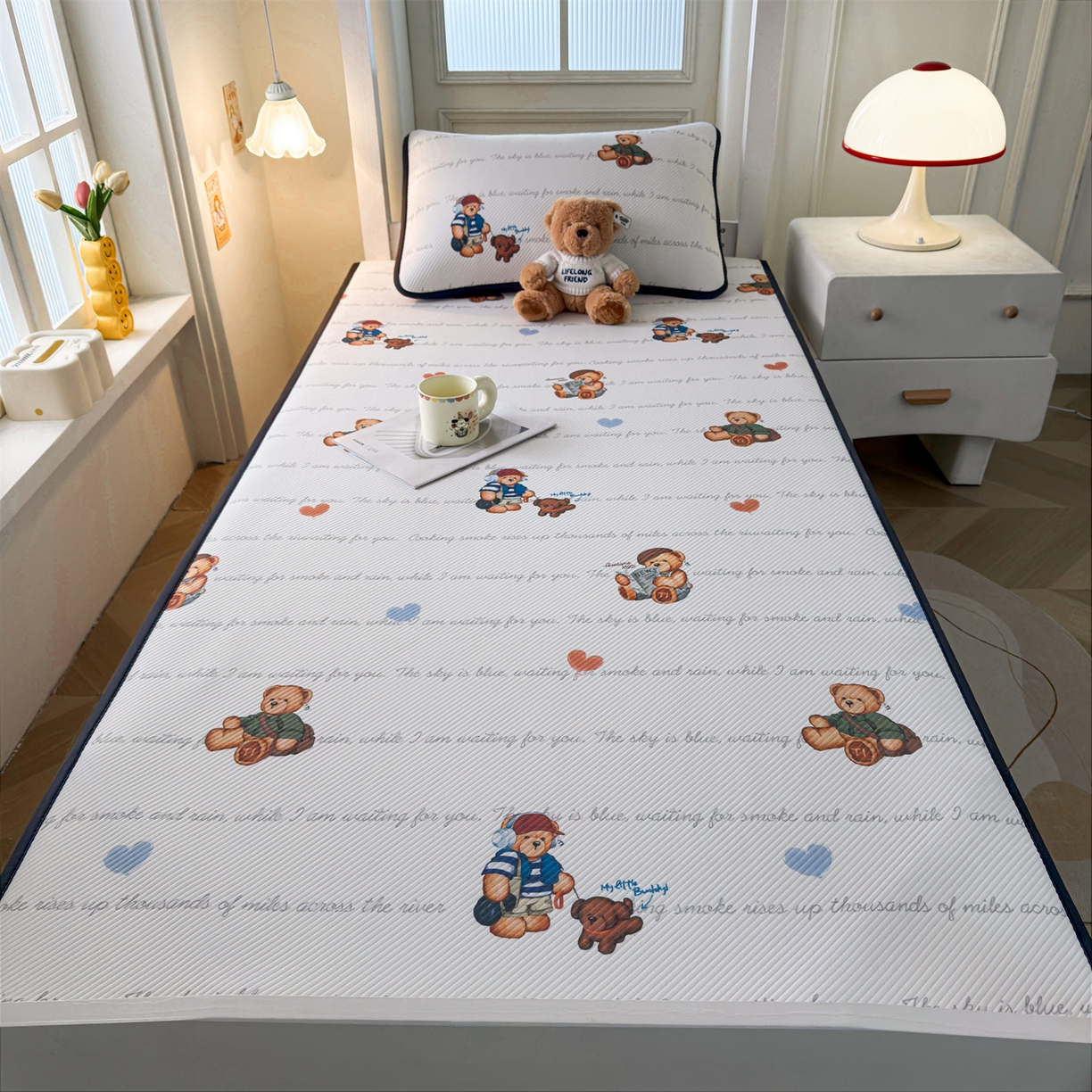 91家纺网 家纺一手货源 找家纺 慕木家纺 2026新款A类三明治复合冰丝席泰迪爱兰系列学生款（正版授权）（提供买家秀） 泰迪字母