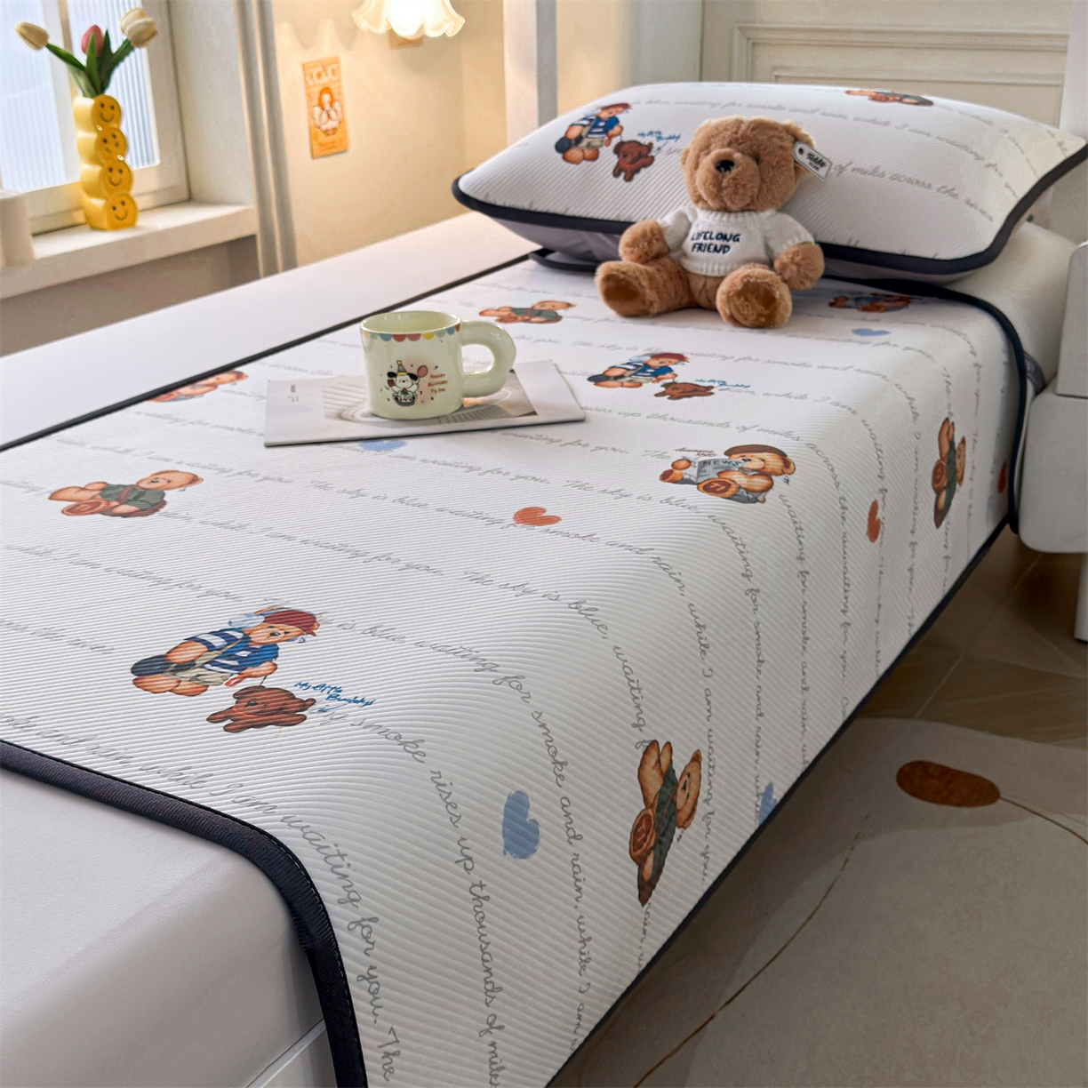 91家纺网 家纺一手货源 找家纺 慕木家纺 2026新款A类三明治复合冰丝席泰迪爱兰系列学生款（正版授权）（提供买家秀） 泰迪字母