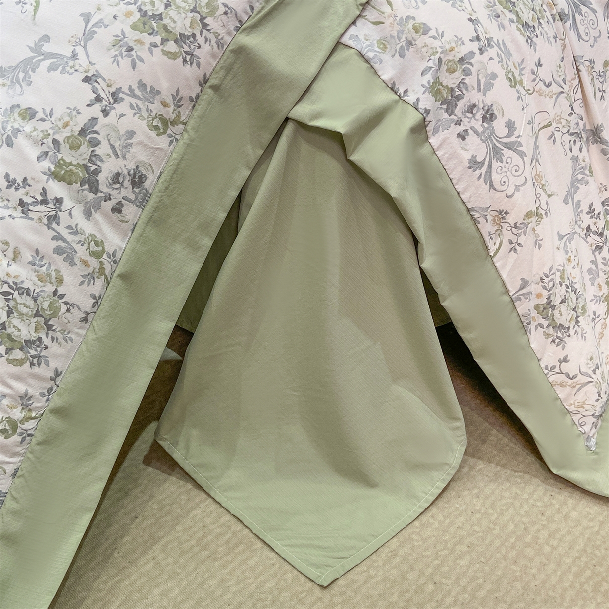 91家纺网 家纺一手货源 找家纺 慕木家纺 2026新款A类印花拼角工艺慕斯棉四件套系列（抽空压缩可供跨境）提供买家秀 清漫+绿