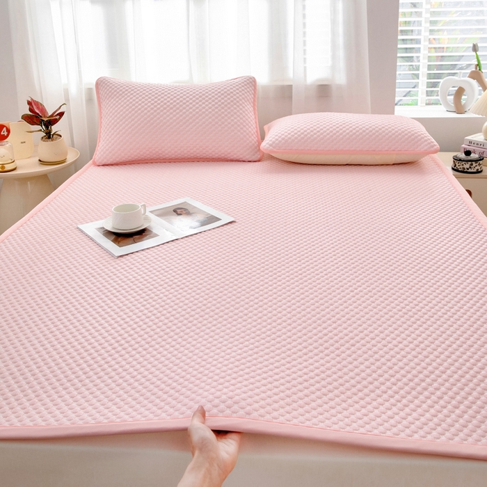 91家纺网 家纺一手货源 找家纺 彩亿家纺 2026新款A类古法水洗仿棉蕾丝床盖三件套 浅石蓝