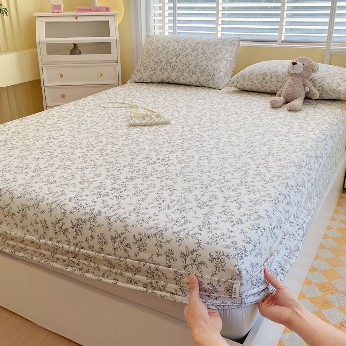 91家纺网 家纺一手货源 找家纺 （总）欧妮家纺 2025新款全棉老粗布单床笠床垫套夏季凉席枕套三件套-花卉系列