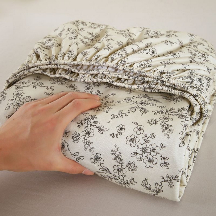 91家纺网 家纺一手货源 找家纺 （总）欧妮家纺 2025新款全棉老粗布单床笠床垫套夏季凉席枕套三件套-花卉系列