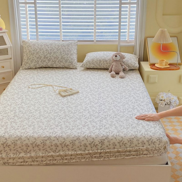 91家纺网 家纺一手货源 找家纺 （总）欧妮家纺 2025新款全棉老粗布单床笠床垫套夏季凉席枕套三件套-花卉系列