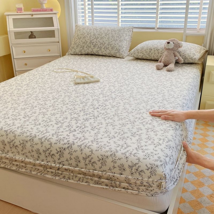 91家纺网 家纺一手货源 找家纺 （总）欧妮家纺 2025新款全棉老粗布单床笠床垫套夏季凉席枕套三件套-花卉系列