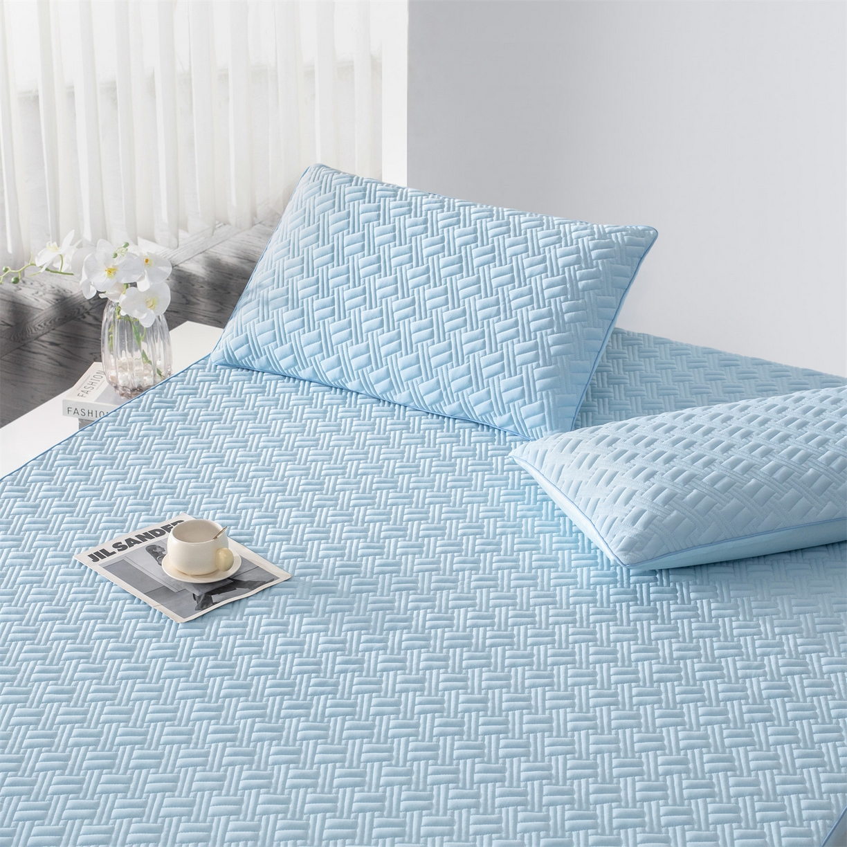 91家纺网 家纺一手货源 找家纺 （总）雯豆家纺 2026新款10A抗菌氨纶凉感丝夏季冰皮床笠三件套简约纯色床垫保护套-风格一