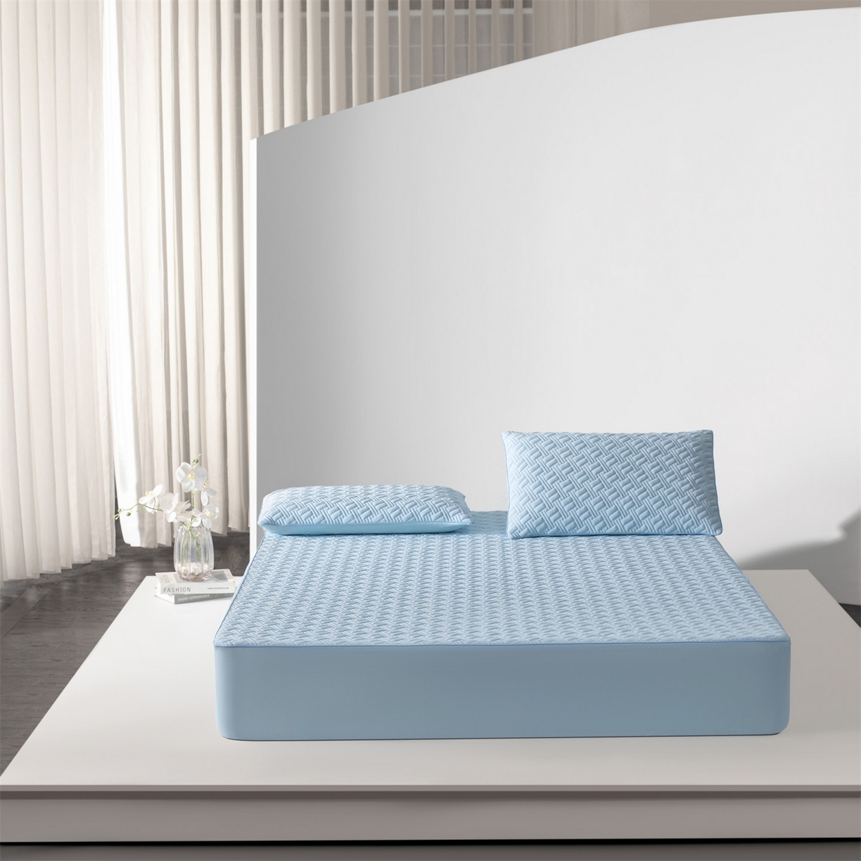 91家纺网 家纺一手货源 找家纺 （总）雯豆家纺 2026新款10A抗菌氨纶凉感丝夏季冰皮床笠三件套简约纯色床垫保护套-风格一