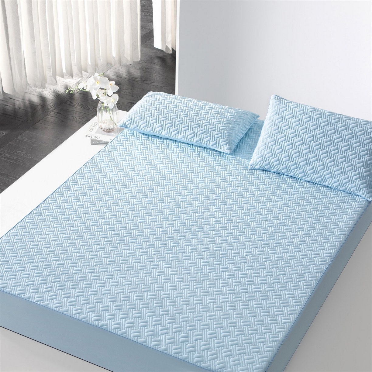 91家纺网 家纺一手货源 找家纺 （总）雯豆家纺 2026新款10A抗菌氨纶凉感丝夏季冰皮床笠三件套简约纯色床垫保护套-风格一