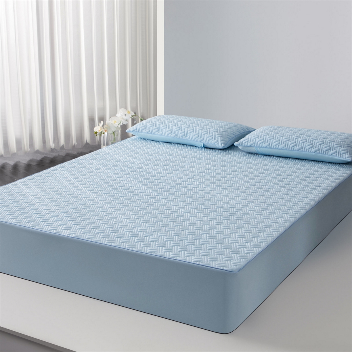 91家纺网 家纺一手货源 找家纺 （总）雯豆家纺 2026新款10A抗菌氨纶凉感丝夏季冰皮床笠三件套简约纯色床垫保护套-风格一