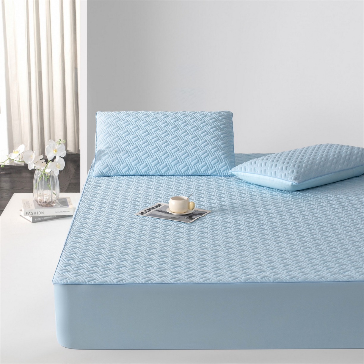 91家纺网 家纺一手货源 找家纺 （总）雯豆家纺 2026新款10A抗菌氨纶凉感丝夏季冰皮床笠三件套简约纯色床垫保护套-风格一