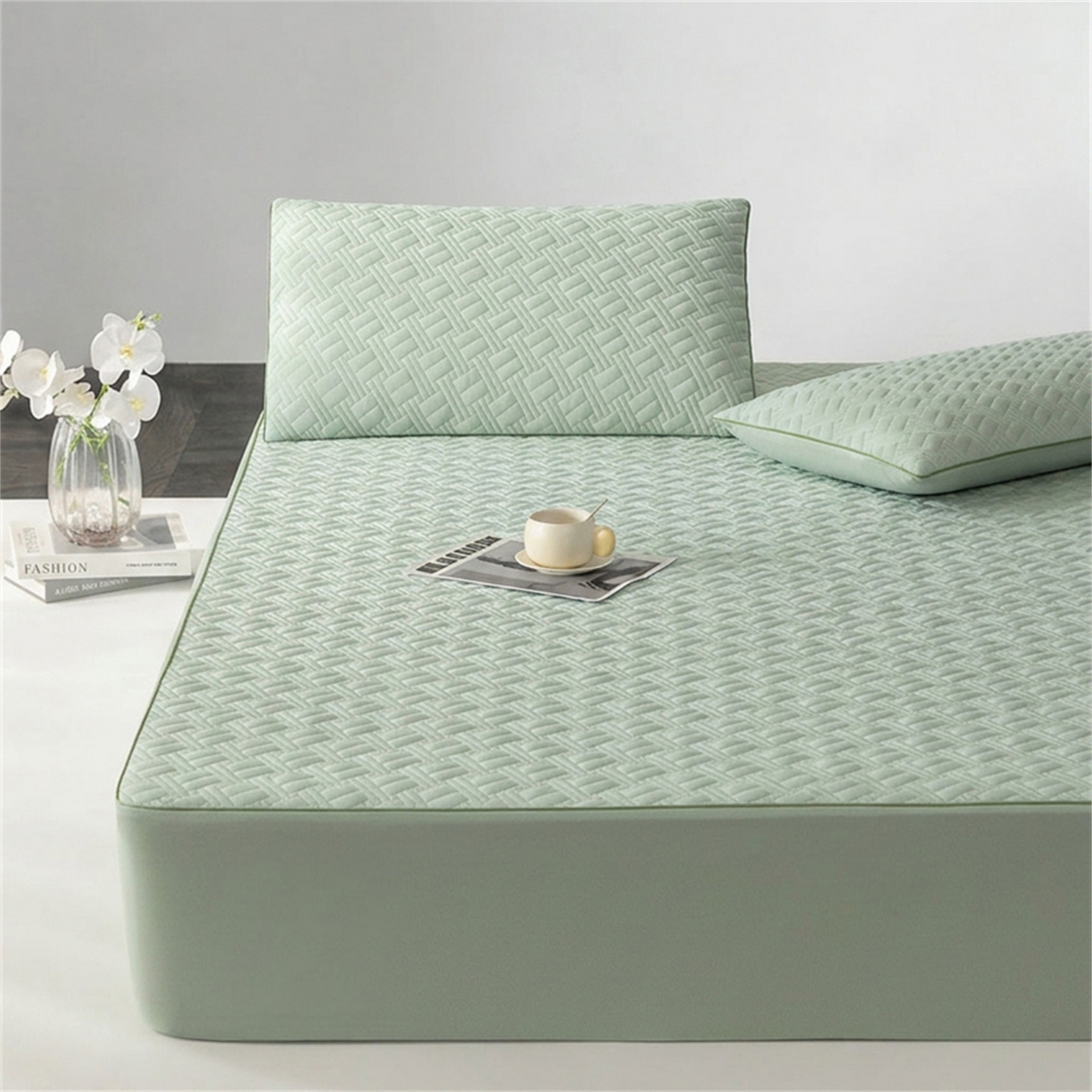 91家纺网 家纺一手货源 找家纺 （总）雯豆家纺 2026新款10A抗菌氨纶凉感丝夏季冰皮床笠三件套简约纯色床垫保护套-风格一