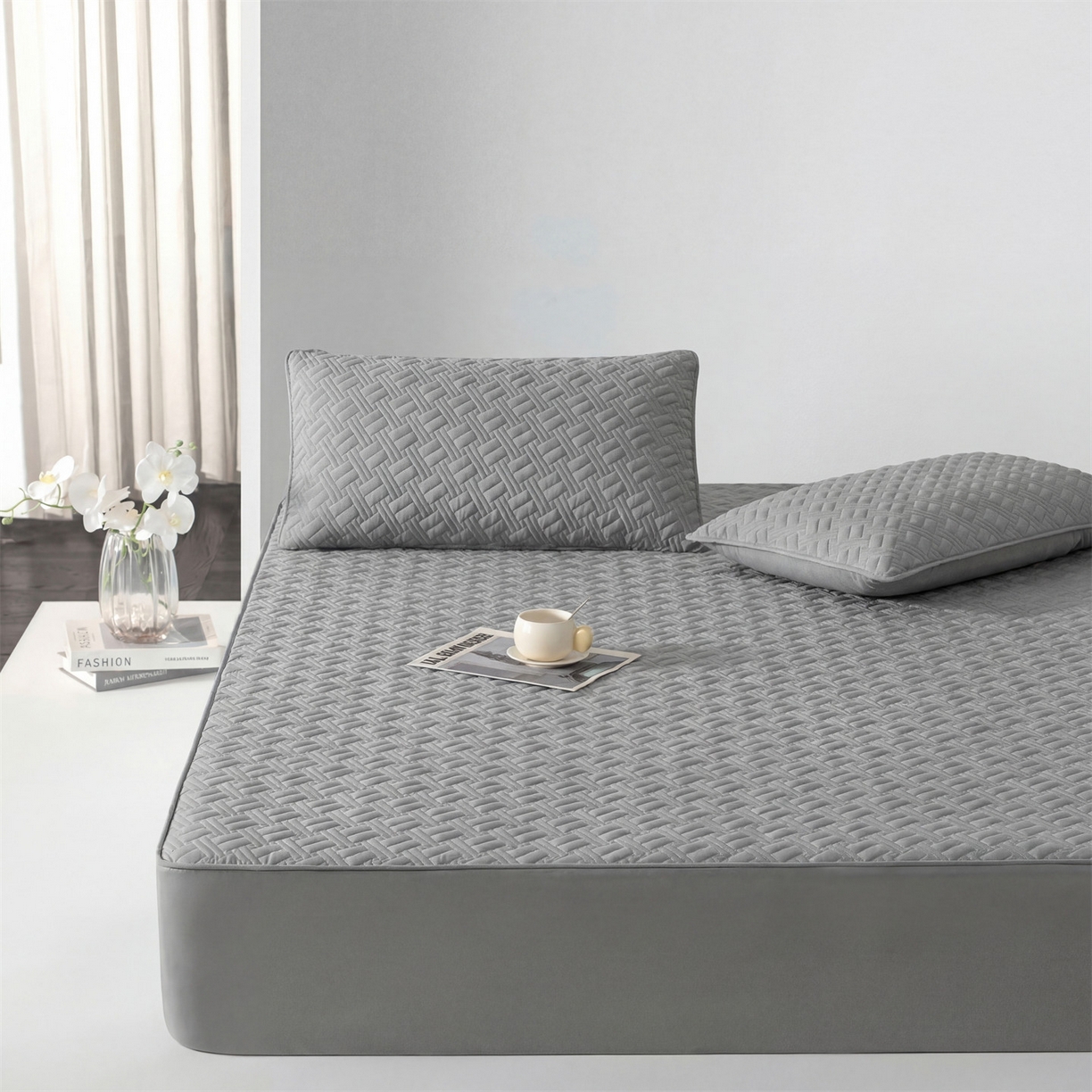 91家纺网 家纺一手货源 找家纺 （总）雯豆家纺 2026新款10A抗菌氨纶凉感丝夏季冰皮床笠三件套简约纯色床垫保护套-风格一