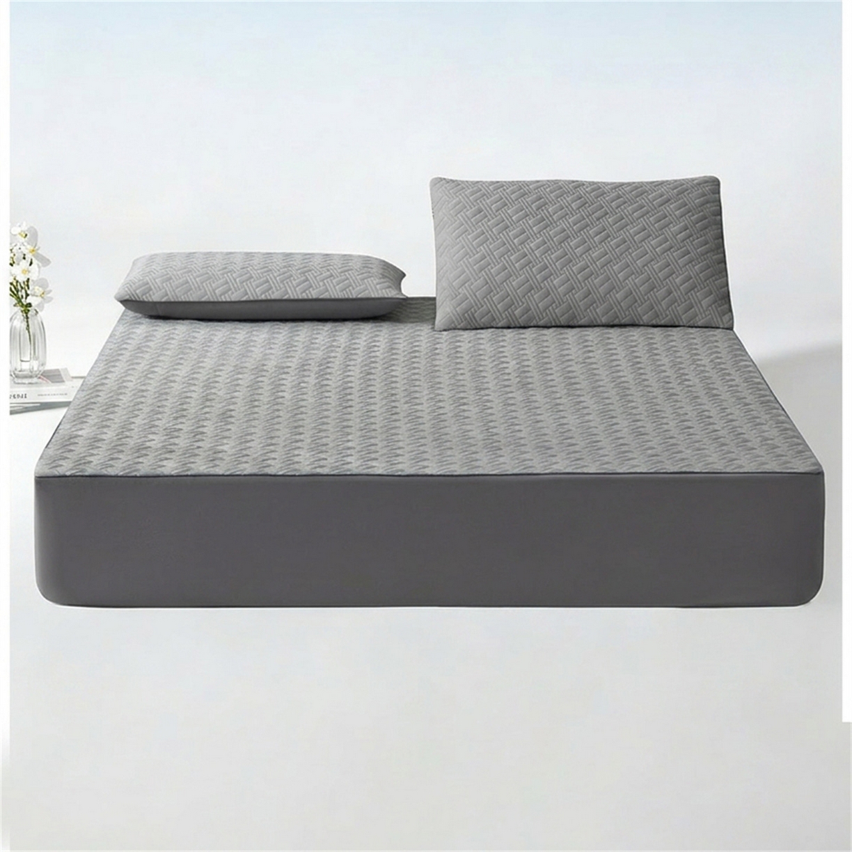 91家纺网 家纺一手货源 找家纺 雯豆家纺 2026新款10A抗菌氨纶凉感丝夏季冰皮床笠三件套简约纯色床垫保护套-风格一 时光氨纶凉感丝床笠-浅灰