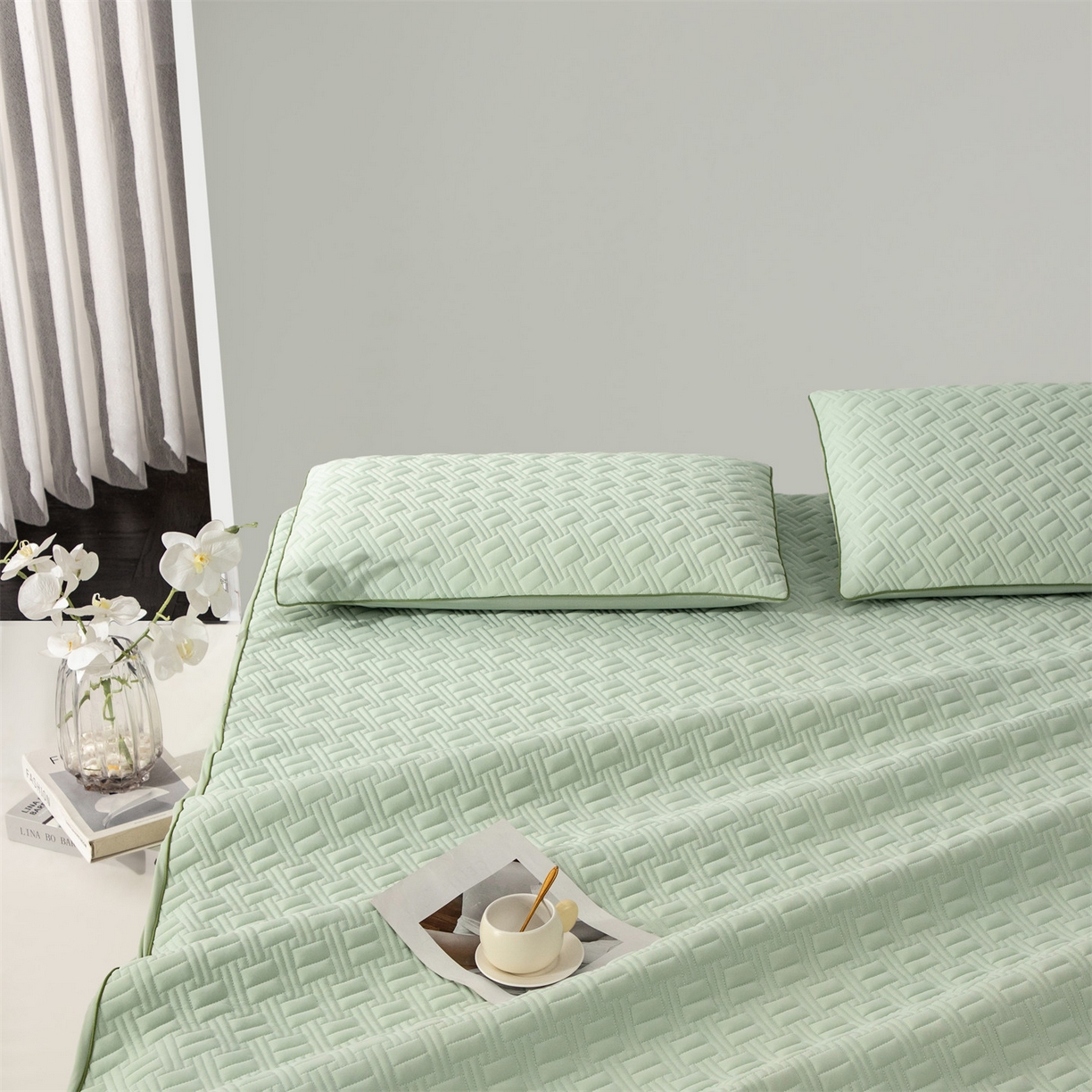 91家纺网 家纺一手货源 找家纺 雯豆家纺 2026新款10A抗菌氨纶凉感丝夏季冰皮床笠三件套简约纯色床垫保护套-风格一 时光氨纶凉感丝床笠-青草绿