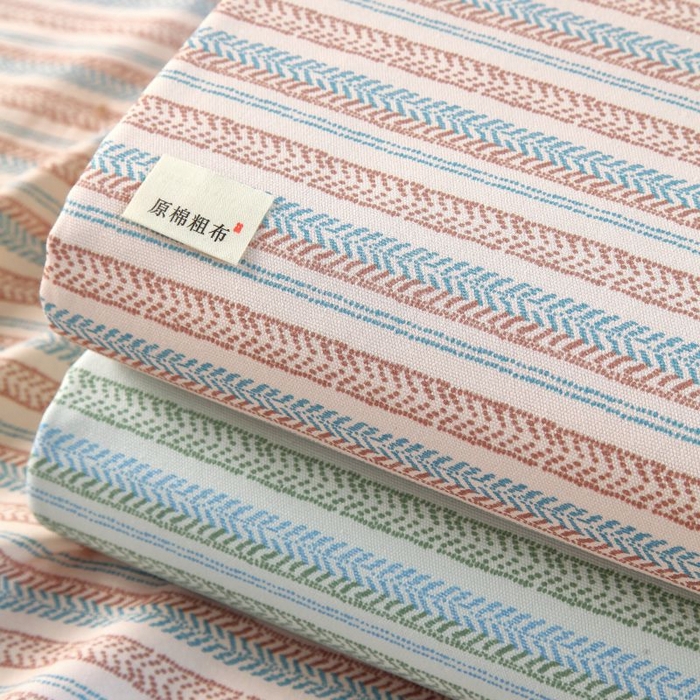 91家纺网 家纺一手货源 找家纺 （总）欧妮家纺 2025新款老粗布床单全棉纯棉夏季空调凉席枕套三件套-条格系列