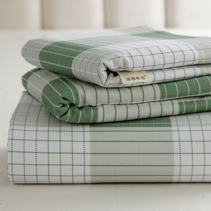 91家纺网 家纺一手货源 找家纺 （总）欧妮家纺 2025新款老粗布床单全棉纯棉夏季空调凉席枕套三件套-条格系列