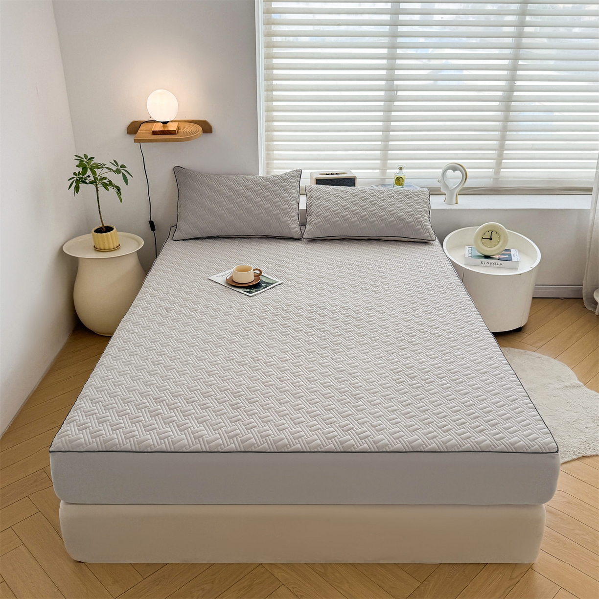 91家纺网 家纺一手货源 找家纺 （总）雯豆家纺 2026新款10A抗菌氨纶凉感丝夏季冰皮床笠三件套简约纯色床垫保护套-风格二