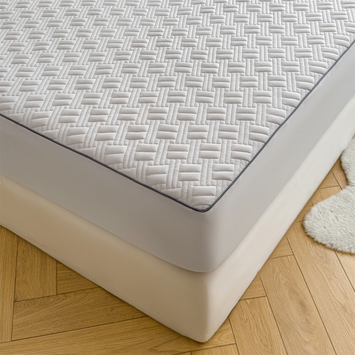 91家纺网 家纺一手货源 找家纺 （总）雯豆家纺 2026新款10A抗菌氨纶凉感丝夏季冰皮床笠三件套简约纯色床垫保护套-风格二