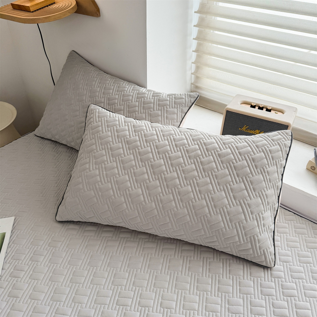 91家纺网 家纺一手货源 找家纺 （总）雯豆家纺 2026新款10A抗菌氨纶凉感丝夏季冰皮床笠三件套简约纯色床垫保护套-风格二