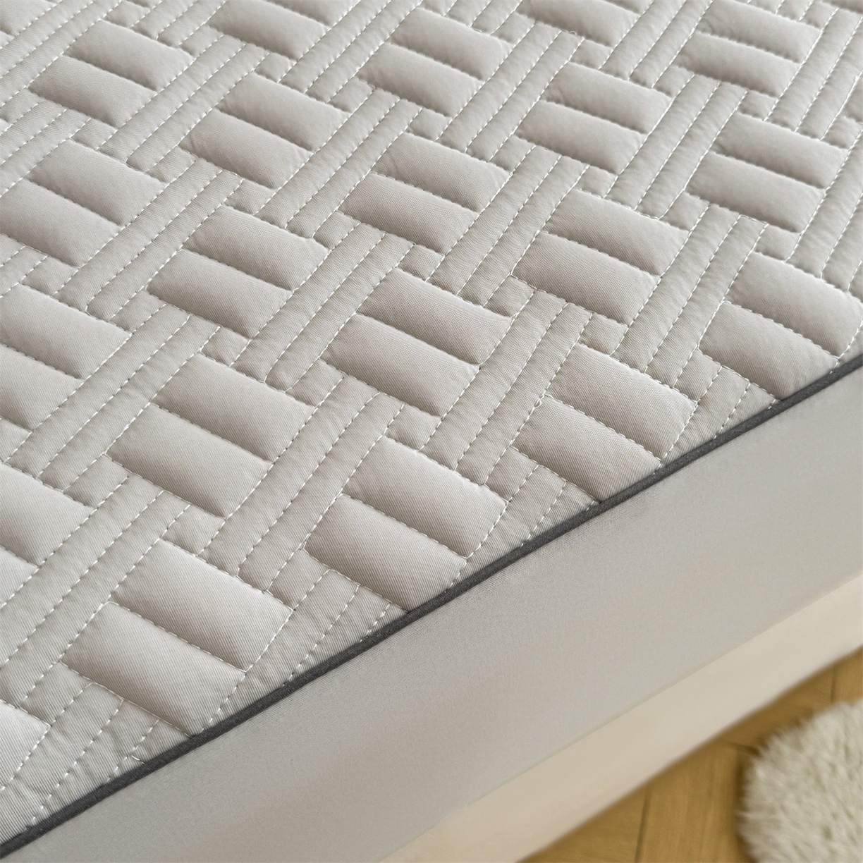 91家纺网 家纺一手货源 找家纺 （总）雯豆家纺 2026新款10A抗菌氨纶凉感丝夏季冰皮床笠三件套简约纯色床垫保护套-风格二